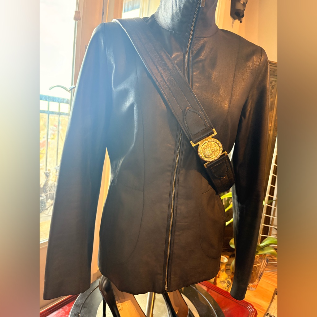 Cole Haan Black Leather Jacket With High Collar